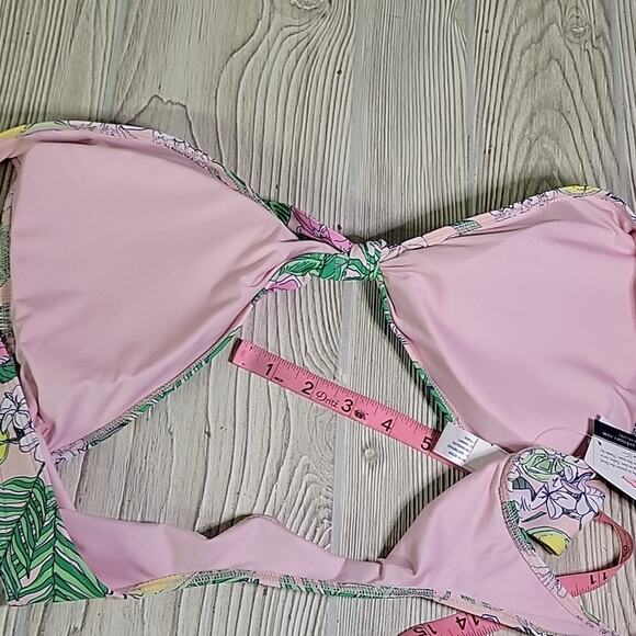 Vineyard Vines Swimsuit Bikini Top Pink Palm Lemon Print Womens Size Large NWT - Picture 10 of 12